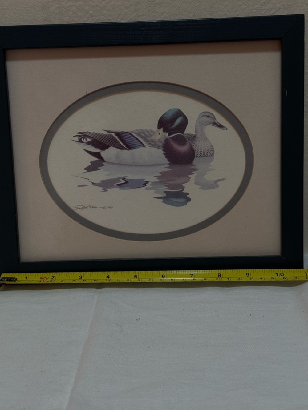 Vintage 1980 Duck Print‎ by Richard Sloan; Matted In Wood Frame